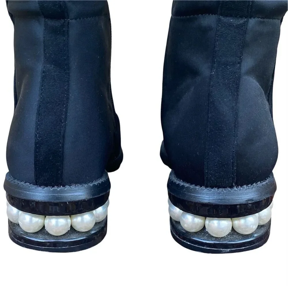 CATHERINE MALANDRINO Black Vegan Suede Over the Knee Pearl Heel Boot 7.5